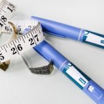 Ozempic Insulin injection pen for diabetics. Concept of losing weight with the drug.
